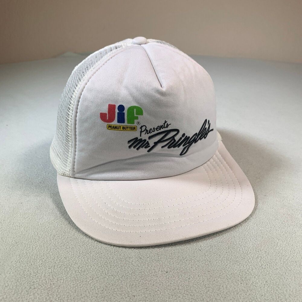 Vintage Jif Peanut Butter Mr Pringles Trucker Hat Snapback Cap baseball hat